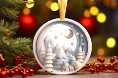 Bear 3D Pastel Christmas Round Ornament Sublimation Product Image 4