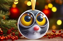 Christmas Round Ornament Sublimation Mouse Face Product Image 3