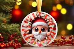 Christmas Round Santa Ornament Sublimation Ornament Product Image 1