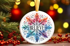 Believe Snow Flake Christmas Round Cute Ornament Sublimation Product Image 2