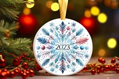 Snow Flake Christmas Round Cute Ornament Sublimation Product Image 2