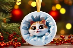 Christmas Round Cat Ornament Sublimation Ornament Product Image 3