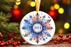 Snow Flake Christmas Round Cute Ornament Sublimation Product Image 2