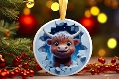Christmas Round Highland Cow Ornament Sublimation Ornament Product Image 1