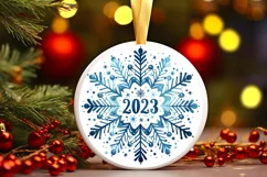 2023 Snow Flake Christmas Round Cute Ornament Sublimation Product Image 2
