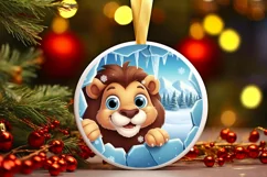 Christmas Round Lion Ornament Sublimation Ornament Product Image 4