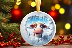 Christmas Round Cow Ornament Sublimation Ornament Product Image 1