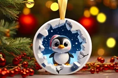 Christmas Round Penguin Ornament Sublimation Ornament Product Image 3