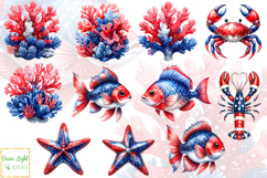 4th of July Sea Animals Clipart, Nautical Patriotic Graphics Product Image 2