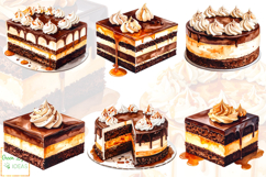 Caramel Cakes Clipart, Watercolor Desserts Graphics Product Image 2