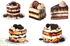 Cookies and Cream Cakes Clipart, Chocolate Desserts PNG Product Image 2