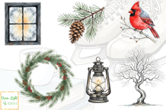Watercolor Cozy Winter Cabin Clipart, Snowy Winter Graphics Product Image 2