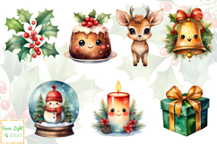 Watercolor Cute Kawaii Christmas Clipart, Holidays Graphics Product Image 2