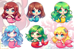 Cute Mermaids Clipart, Kawaii Sea Life Graphics, Ocean PNG Product Image 2
