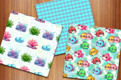 Cute Mermaids Seamless Patterns, Ocean Life Backgrounds Product Image 2