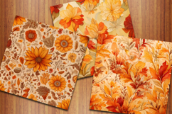 Orange Fall Floral Digital Papers, Autumn Flowers Background Product Image 2