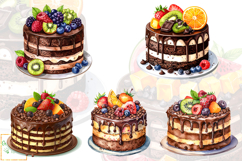 Fruit Cakes Clipart, Chocolate Desserts Graphics Product Image 2