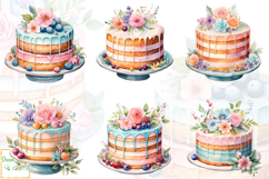 Pastel Floral Cakes Clipart, Birthday Cakes Illustrations Product Image 2