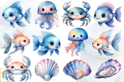 Cute Sea Animals Clipart, Ocean Creatures Graphics Product Image 2