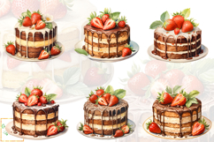 Watercolor Strawberry Cakes Clipart, Birthday Cakes Graphics Product Image 2