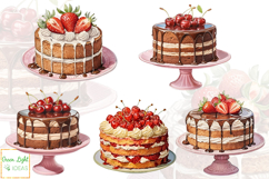 Watercolor Vintage Cakes Clipart, Retro Cakes Illustrations Product Image 2