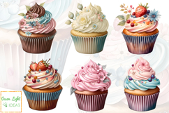 Vintage Cupcakes Clipart, Floral Spring Dessert Illustration Product Image 2
