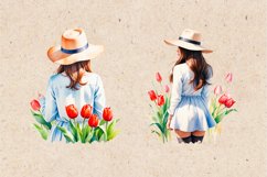 Spring Girl Back View, Watercolor Sublimation Clipart PNG Product Image 3