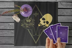Vintage Mystic Skull and lotus flower in female hands Product Image 4