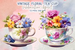 Vintage Floral Tea Cup Sublimation Clipart Product Image 3