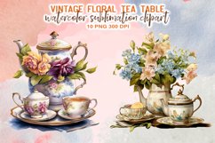 Vintage Floral Tea Table Sublimation Clipart Product Image 3