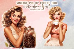 Vintage Pin-Up Coffee Girl Sublimation Clipart Product Image 3