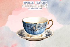 Vintage Tea Cup Sublimation Clipart Product Image 3