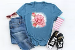 Rose sublimation watercolor png flowers on bleach effect Product Image 3