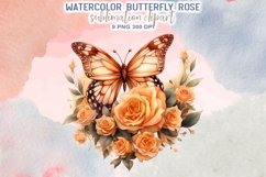 Watercolor Butterfly Rose Sublimation Clipart Product Image 3