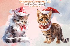 Watercolor Christmas Cat Sublimation Clipart Product Image 3