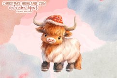 Cute Christmas Highland Cow Watercolor Clipart Product Image 3