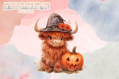 Watercolor Halloween Highland Cow Sublimation Clipart Product Image 3
