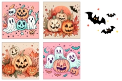 Doodle Halloween Pumpkins Square Coasters, Fall Coasters Product Image 3