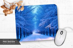 Peaceful Winter Park with Snow-Covered Benches Mouse Pad PNG Product Image 1