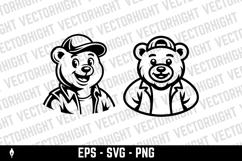 A cheerful black and white cartoon mascot of a bear Product Image 3