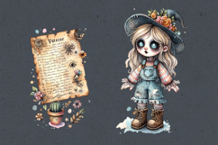 Watercolor Halloween Zombie Doll. PNG sublimation Product Image 2