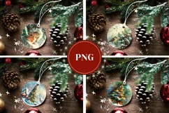 Watercolor Winter Ornament, Christmas Village Round Ornament Product Image 3