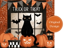 Trick Or Treat Halloween Tumbler, Halloween Cat Tumbler PNG Product Image 3