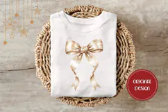 Boho Christmas Bow Illustration, Gold Christmas PNG Product Image 3
