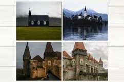Oil paint Gothic castle | Skinny tumbler Sublimation Designs Product Image 3