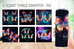 Neon Butterflies Tumbler Wrap Sublimation Designs Product Image 1