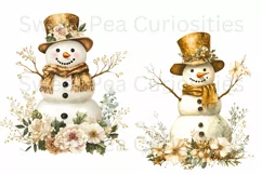 Christmas, Snowman, Gold, Ephemera, PNG, watercolor, Clipart Product Image 3