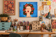 Women with flowers in the hair print wall art of painting Sl Product Image 3