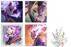 Cartoon Samurai Square Coasters, Anime Square Coaster Design Product Image 3
