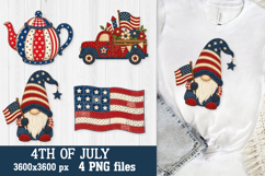 Patriotic Teapot &amp; Gnome 4th of July Patchwork PNG Files Product Image 4